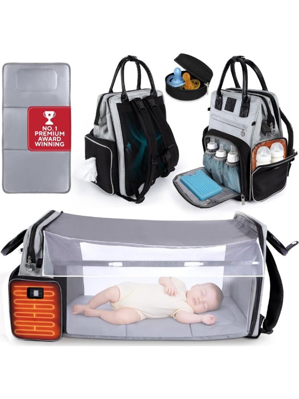 Stylish Diaper Bag Backpack with Changing Station & Portable Changing Pad